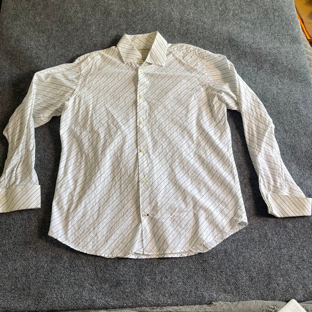 Banana Republic Mens XL White Diagonal Stripe‎ Dobby Cotton Button Down Shirt